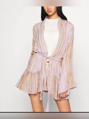 Free People Lavender Combo Tie-Dye Kimono